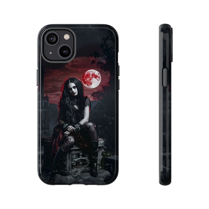 Gothic Vampire Girl Phone Case - Dark Fantasy Design with Blood Moon for iPhone,  Samsung Galaxy, and Google Pixel Devices