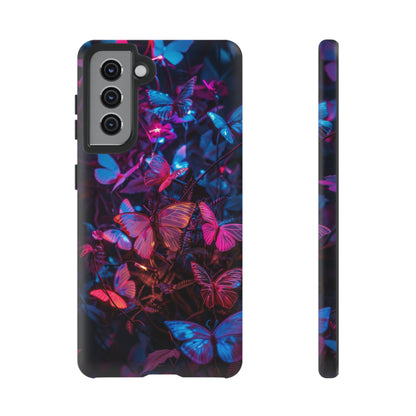 Neon Butterfly Garden Phone Case - Vibrant Nighttime Design for iPhone, Samsung Galaxy, and Google Pixel Devices