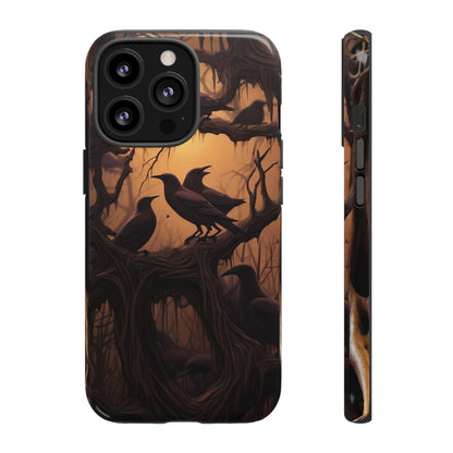 Ravens at Dusk Phone Case – Gothic Halloween Design with Edgar Allan Poe Inspired Crows for iPhone, Samsung Galaxy, and Google Pixel Devices