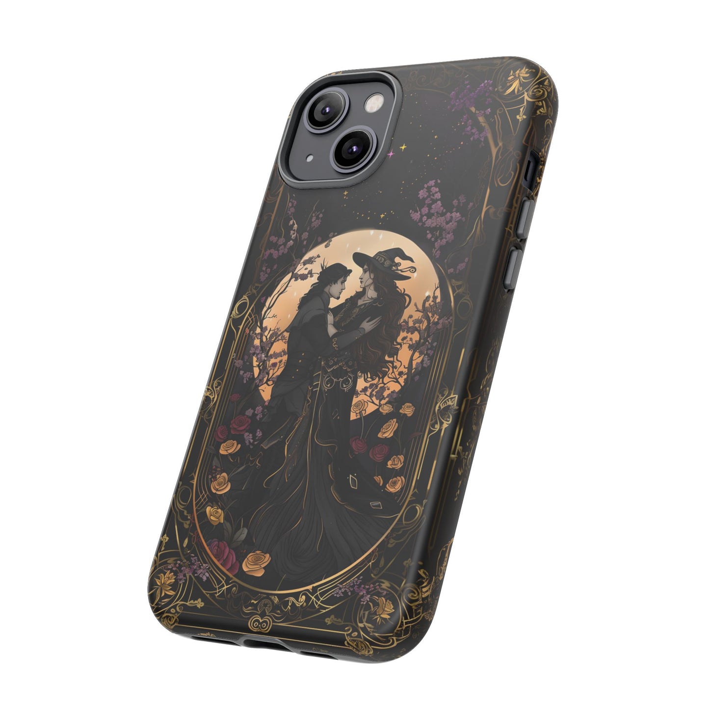 Gothic Romance Phone Case - Enchanted Witch and Lover Design for iPhone, Samsung Galaxy, and Google Pixel Devices