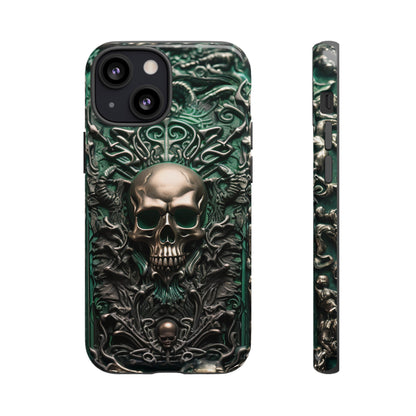 Green Skull Phone Case – Ornate Gothic Design for iPhone, Samsung Galaxy, and Google Pixel Devices