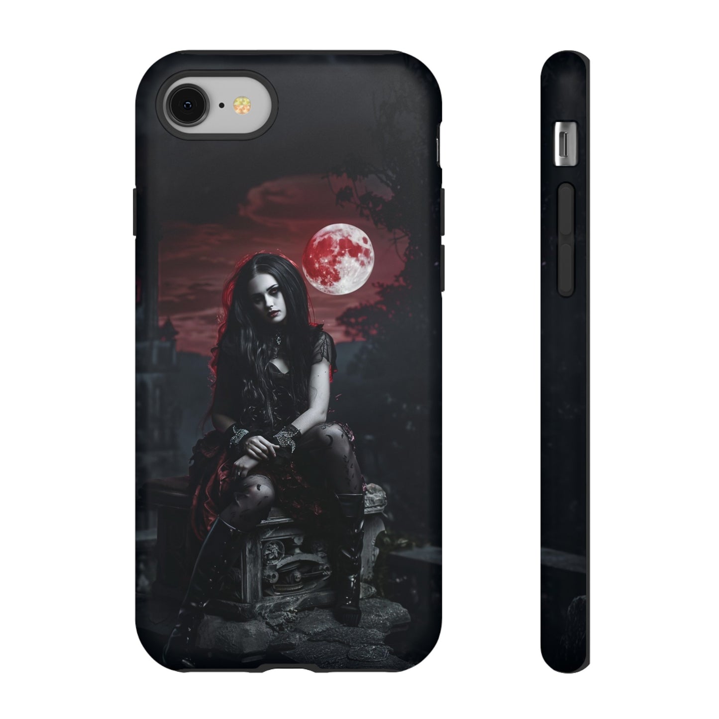 Gothic Vampire Girl Phone Case - Dark Fantasy Design with Blood Moon for iPhone,  Samsung Galaxy, and Google Pixel Devices