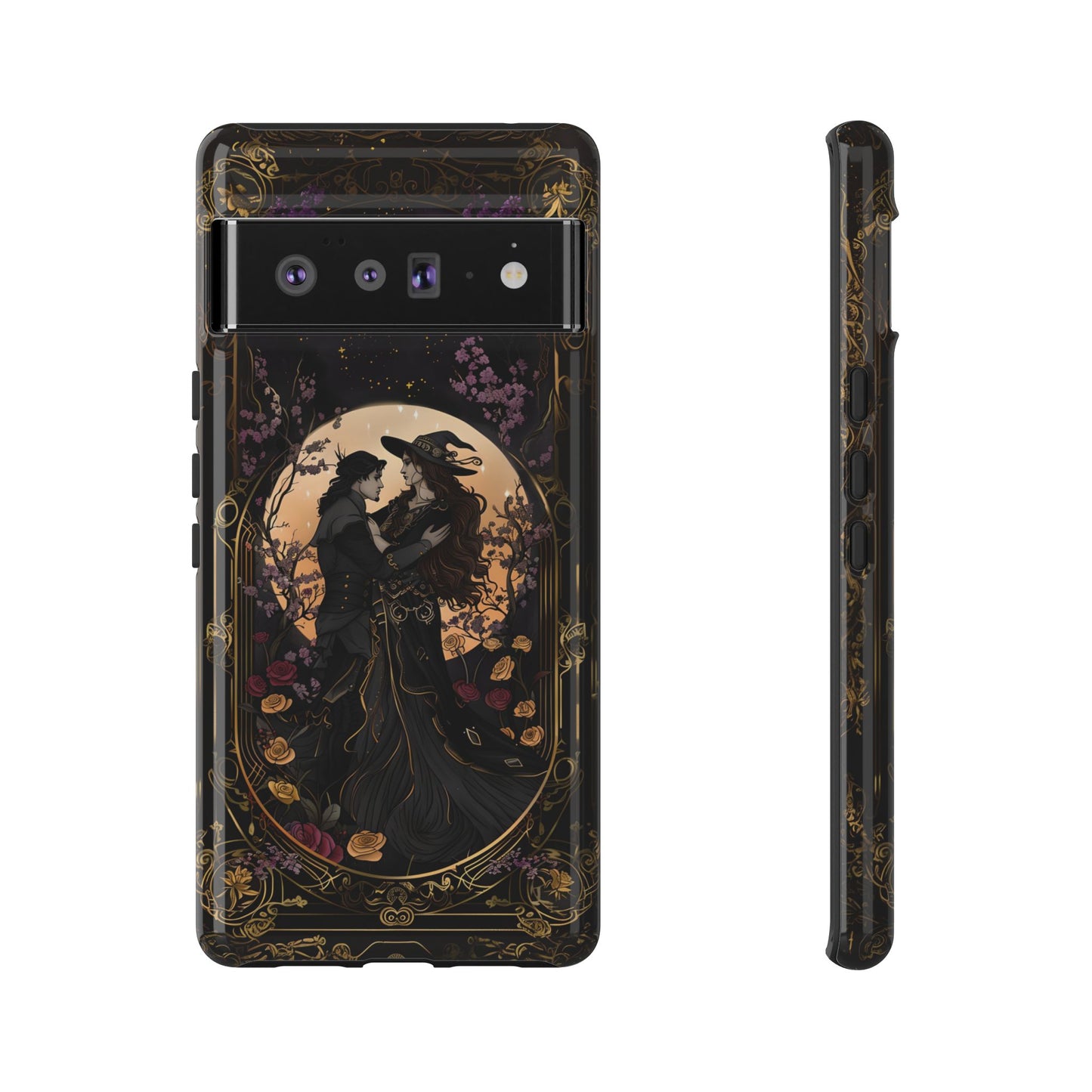 Gothic Romance Phone Case - Enchanted Witch and Lover Design for iPhone, Samsung Galaxy, and Google Pixel Devices