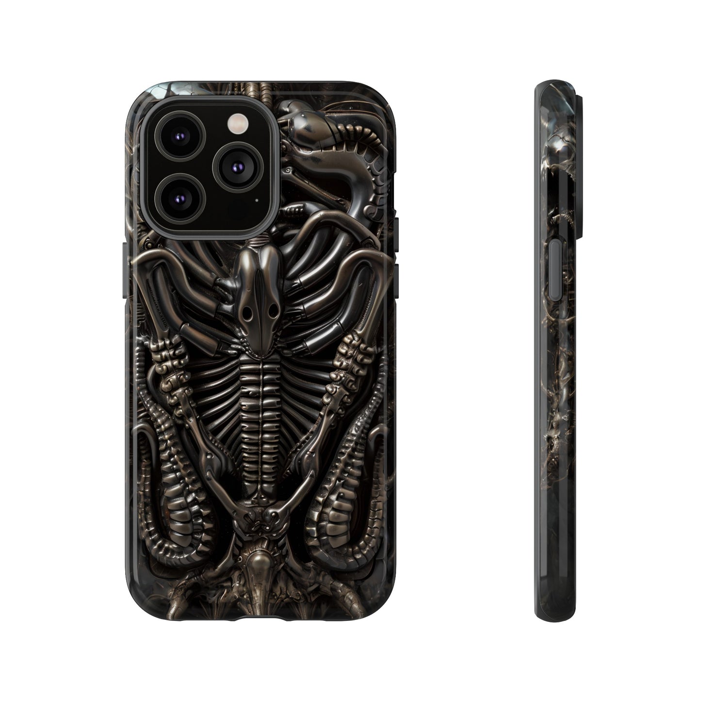 Biomechanical Nightmares Tough Phone Case – Alien Horror Design for iPhone and Samsung Galaxy Devices