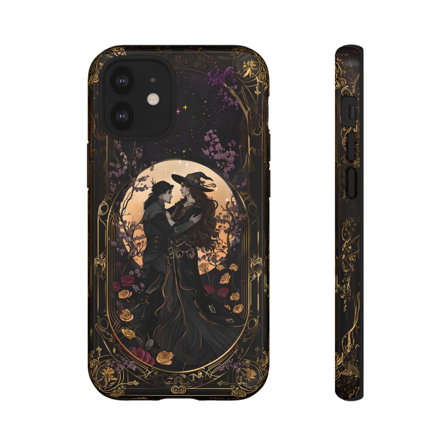 Gothic Romance Phone Case - Enchanted Witch and Lover Design for iPhone, Samsung Galaxy, and Google Pixel Devices