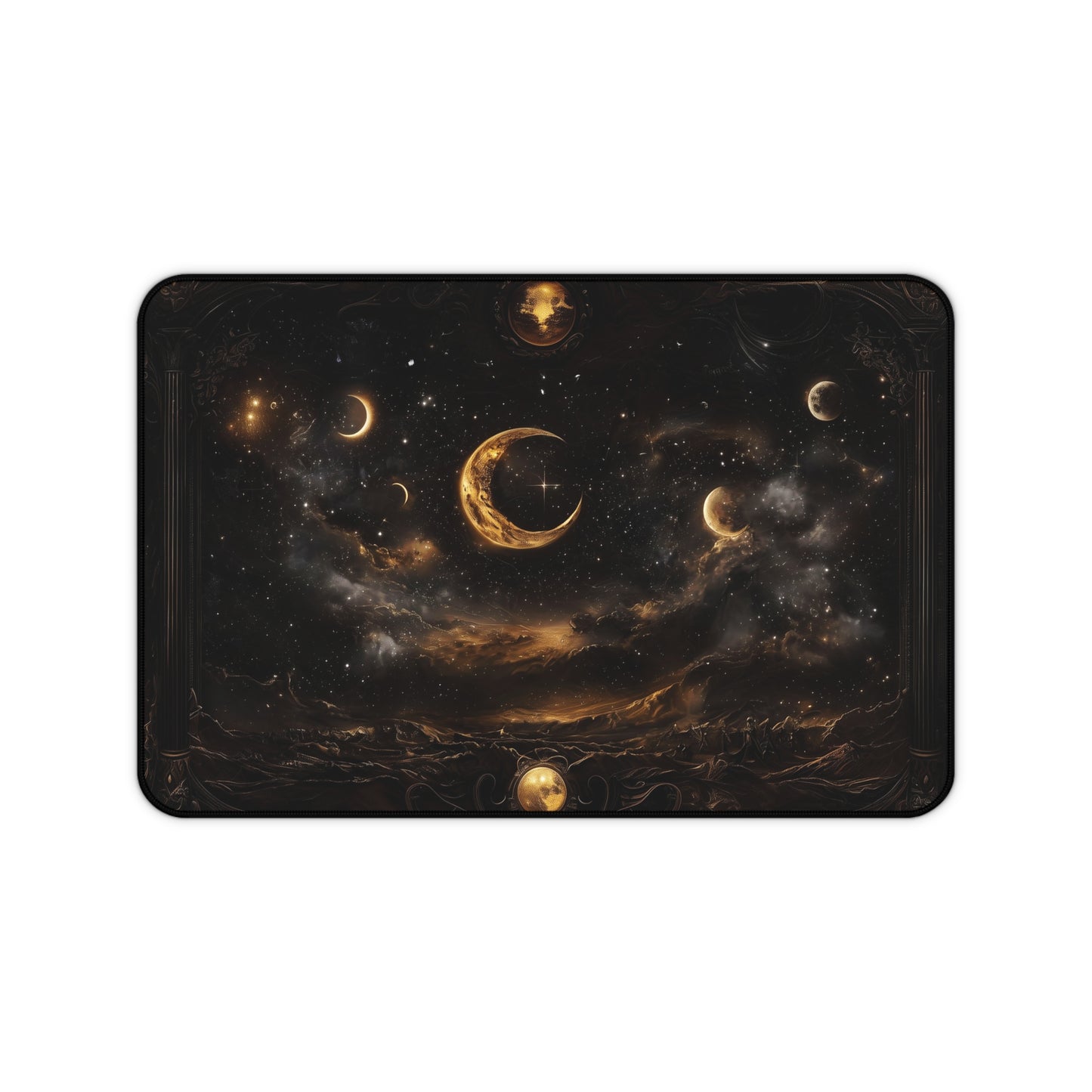 Celestial Night Sky Desk Mat - Cosmic Moon Phases Gaming Mouse Pad with Dark Starry Design