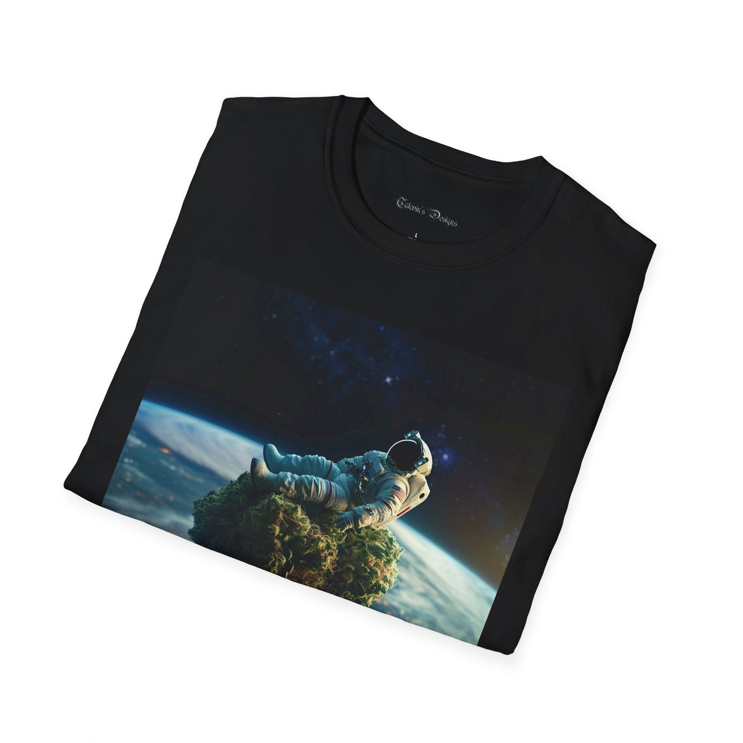 Space Explorer Astronaut on Floating Cannabis Bud T-Shirt