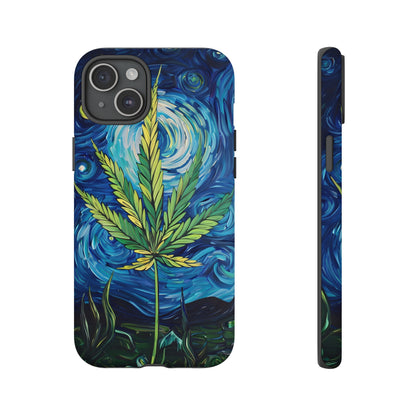 Pot Leaf Starry Night Phone Case – Artistic Marijuana Design for iPhone, Samsung Galaxy, and Google Pixel Devices