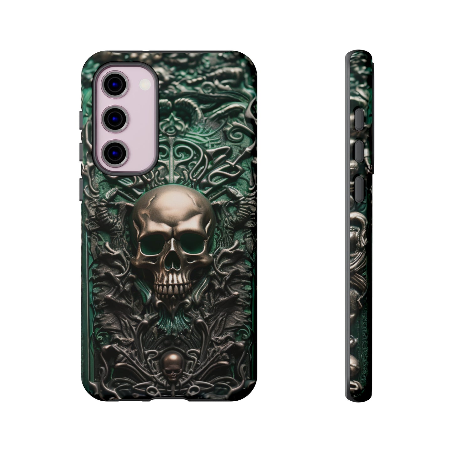 Green Skull Phone Case – Ornate Gothic Design for iPhone, Samsung Galaxy, and Google Pixel Devices