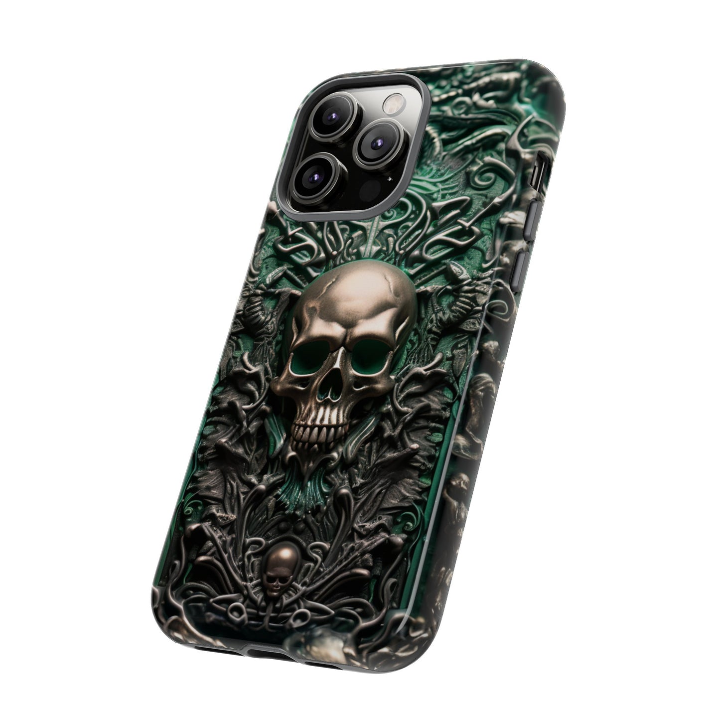 Green Skull Phone Case – Ornate Gothic Design for iPhone, Samsung Galaxy, and Google Pixel Devices