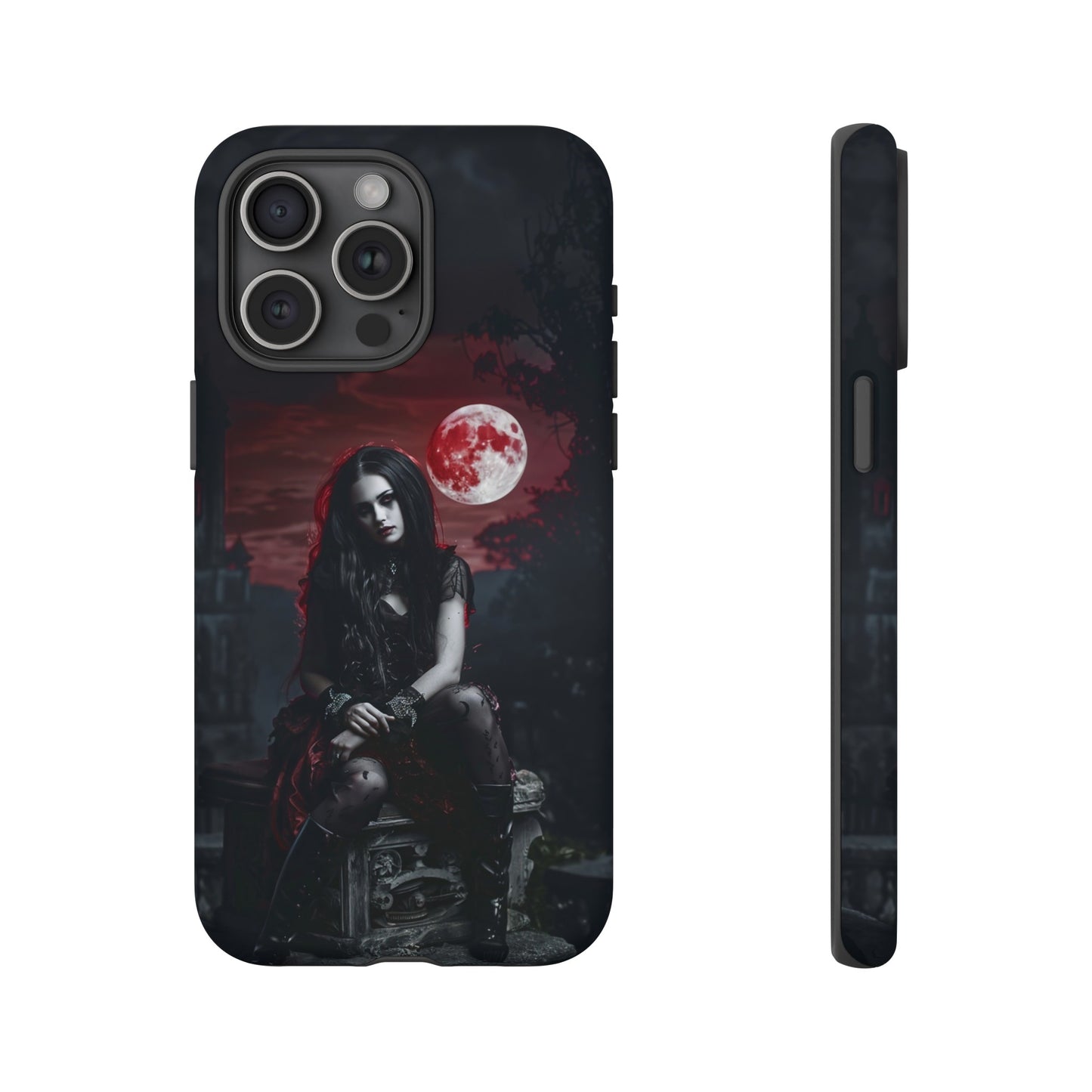 Gothic Vampire Girl Phone Case - Dark Fantasy Design with Blood Moon for iPhone,  Samsung Galaxy, and Google Pixel Devices