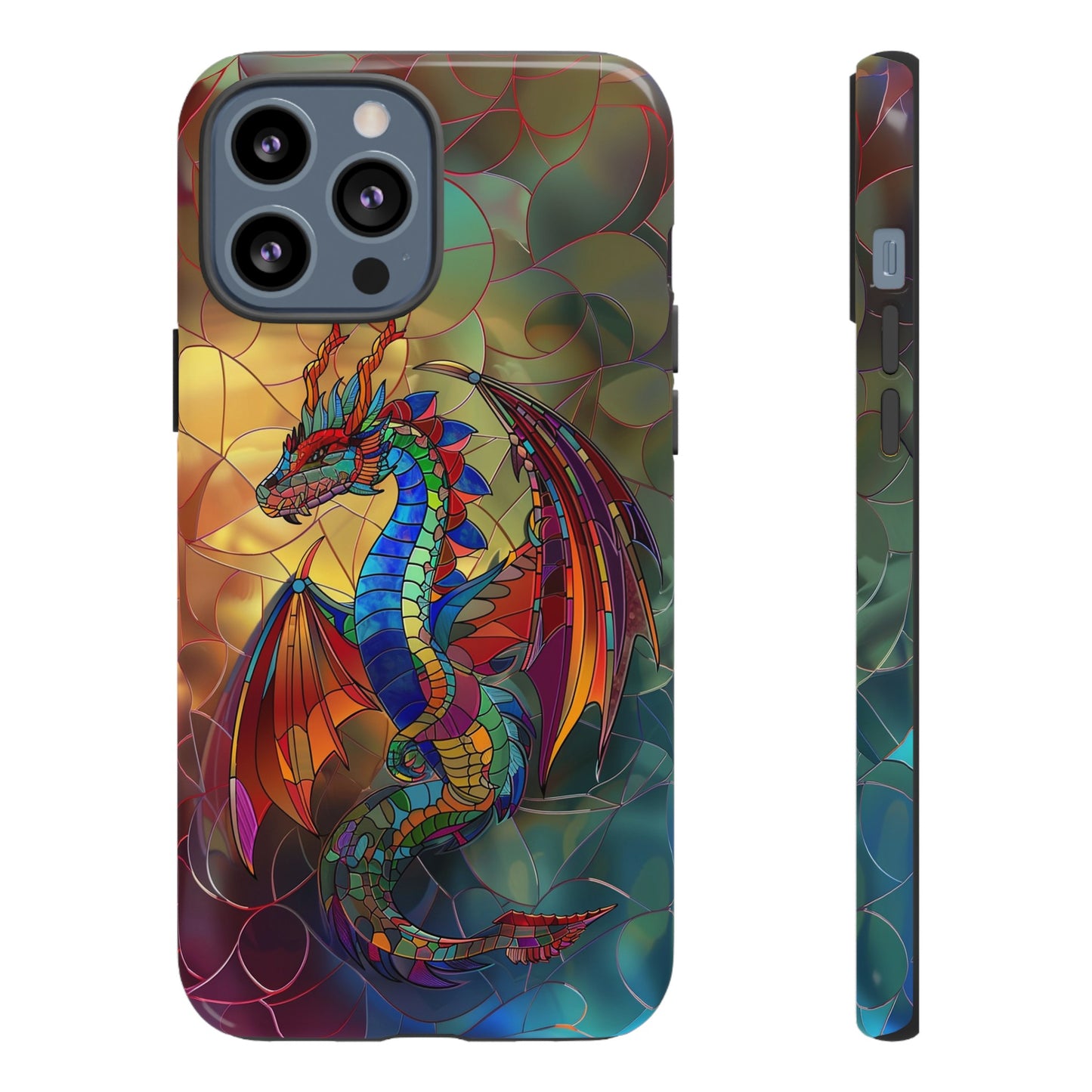 Stained Glass Dragon Phone Case - Colorful Fantasy Design for iPhone, Samsung Galaxy, Google Pixel Devices