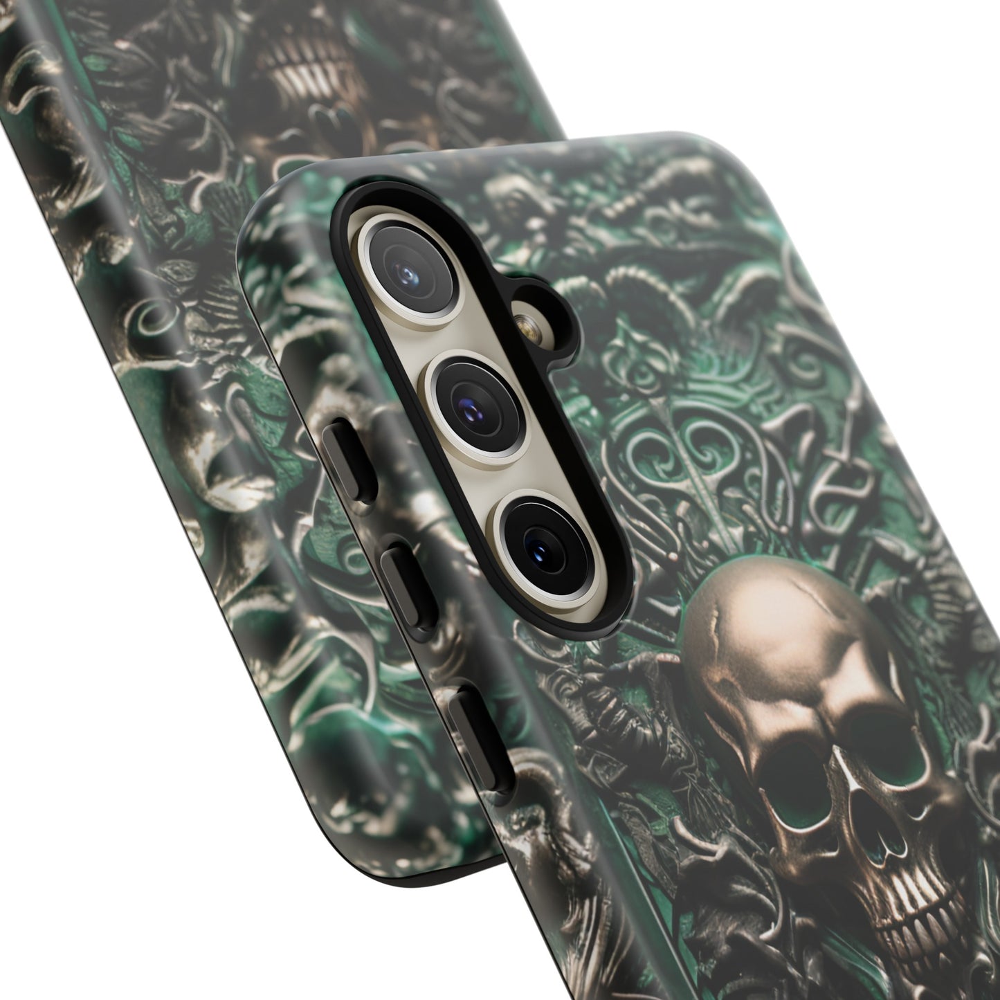 Green Skull Phone Case – Ornate Gothic Design for iPhone, Samsung Galaxy, and Google Pixel Devices