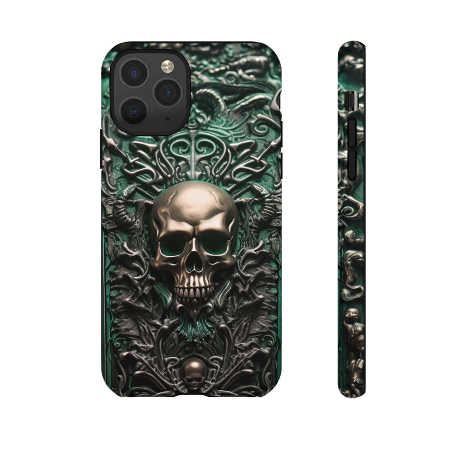 Green Skull Phone Case – Ornate Gothic Design for iPhone, Samsung Galaxy, and Google Pixel Devices