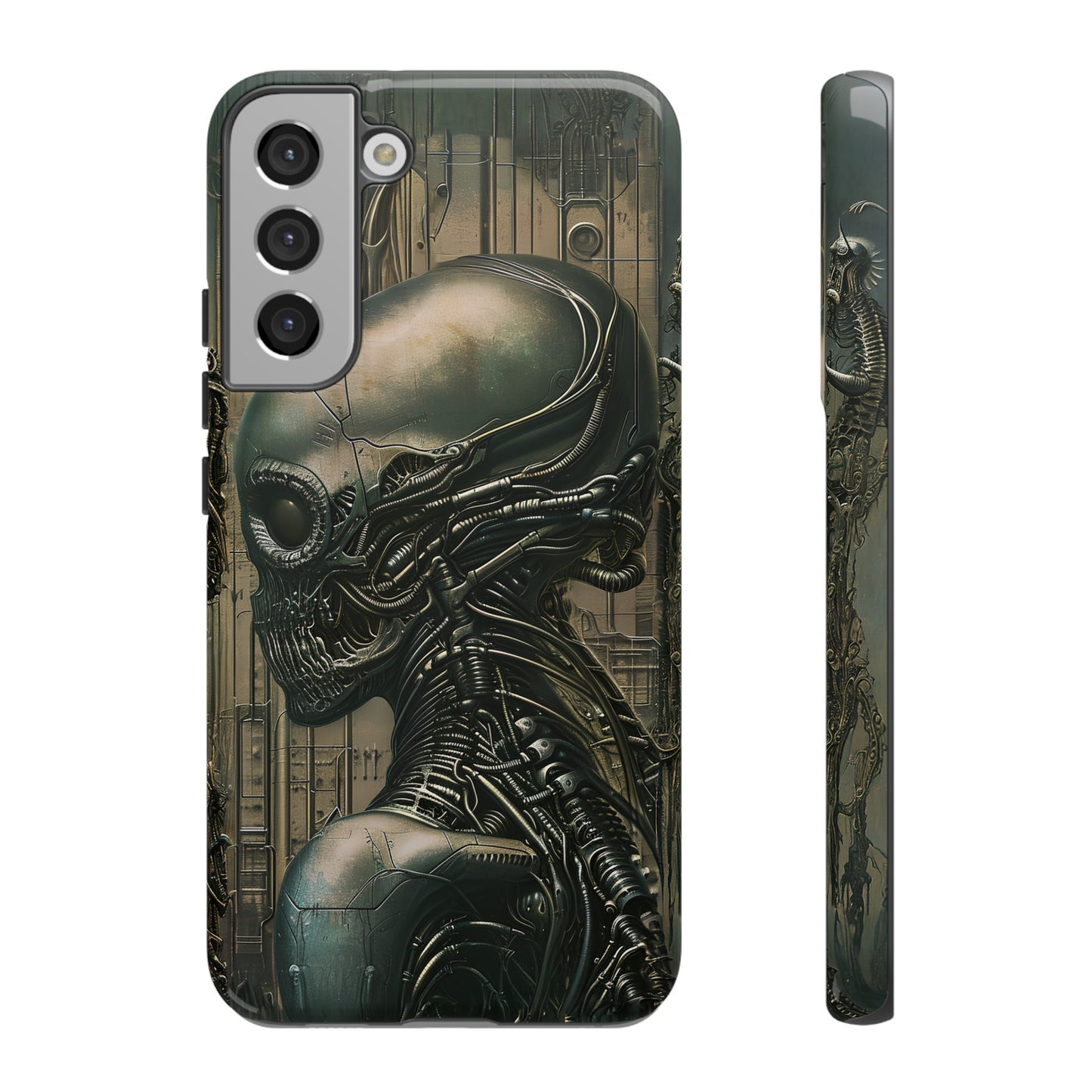 Biomechanical Android Phone Case – Futuristic Alien Horror H.R. Giger-Inspired Design for iPhone, Samsung Galaxy, and Google Pixel Devices