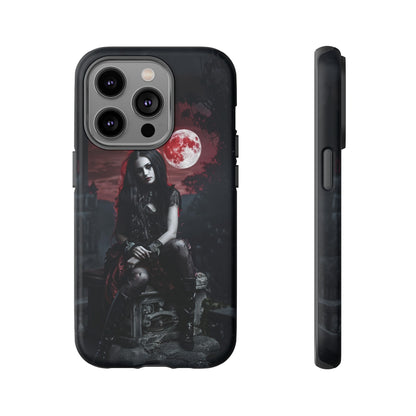 Gothic Vampire Girl Phone Case - Dark Fantasy Design with Blood Moon for iPhone,  Samsung Galaxy, and Google Pixel Devices