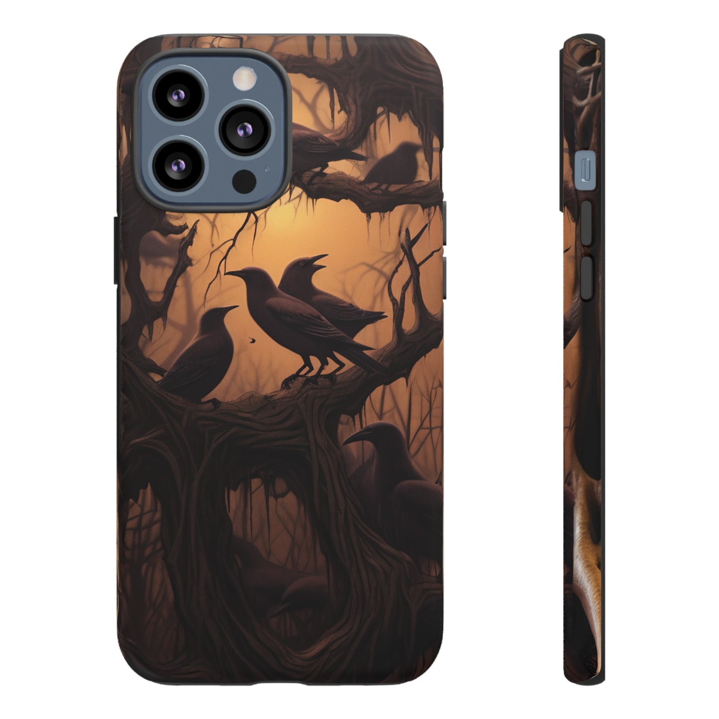 Ravens at Dusk Phone Case – Gothic Halloween Design with Edgar Allan Poe Inspired Crows for iPhone, Samsung Galaxy, and Google Pixel Devices