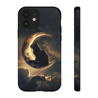 Black Cat on Crescent Moon Phone Case - Mystical Night Sky Design for iPhone, Samsung Galaxy, and Google Pixel Devices