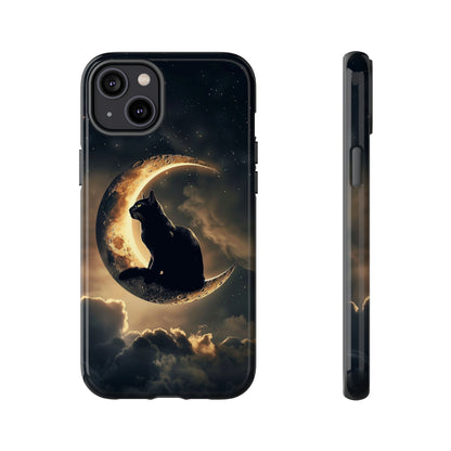 Black Cat on Crescent Moon Phone Case - Mystical Night Sky Design for iPhone, Samsung Galaxy, and Google Pixel Devices