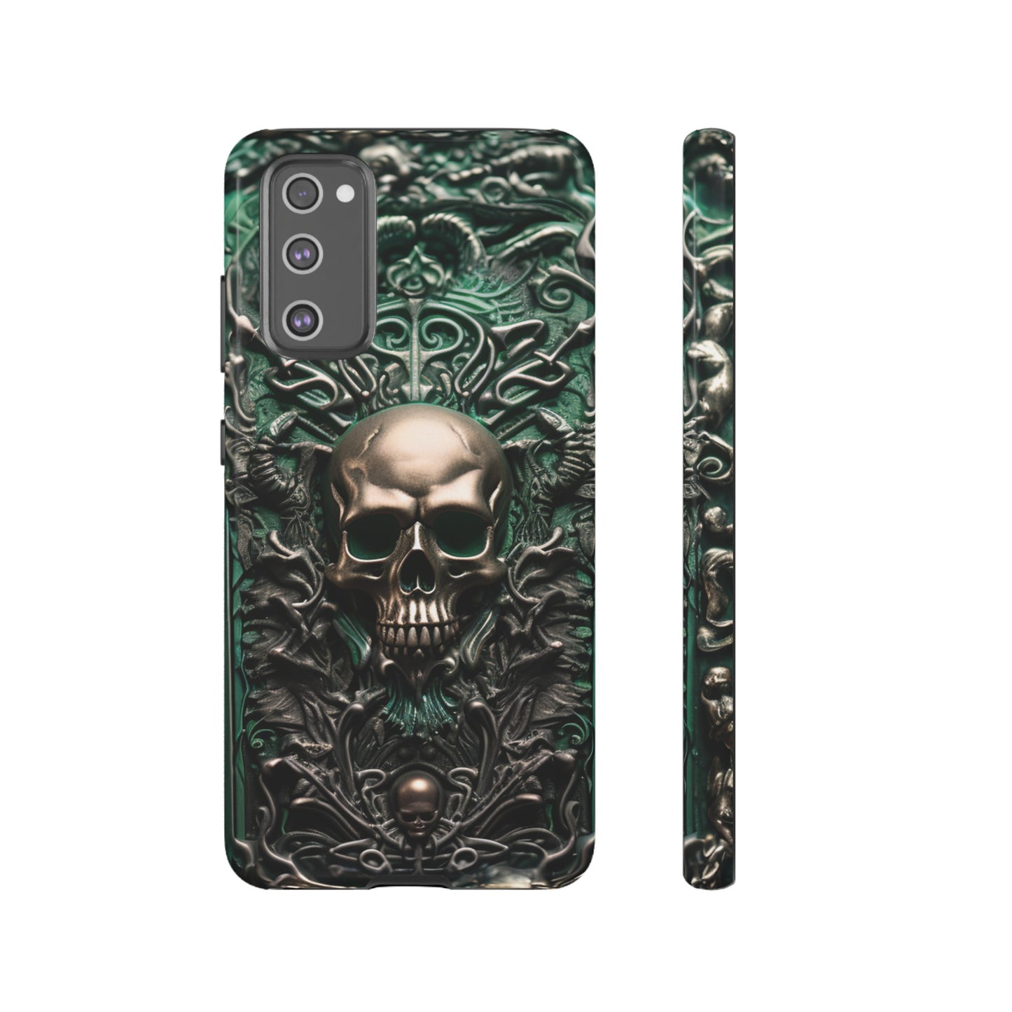 Green Skull Phone Case – Ornate Gothic Design for iPhone, Samsung Galaxy, and Google Pixel Devices