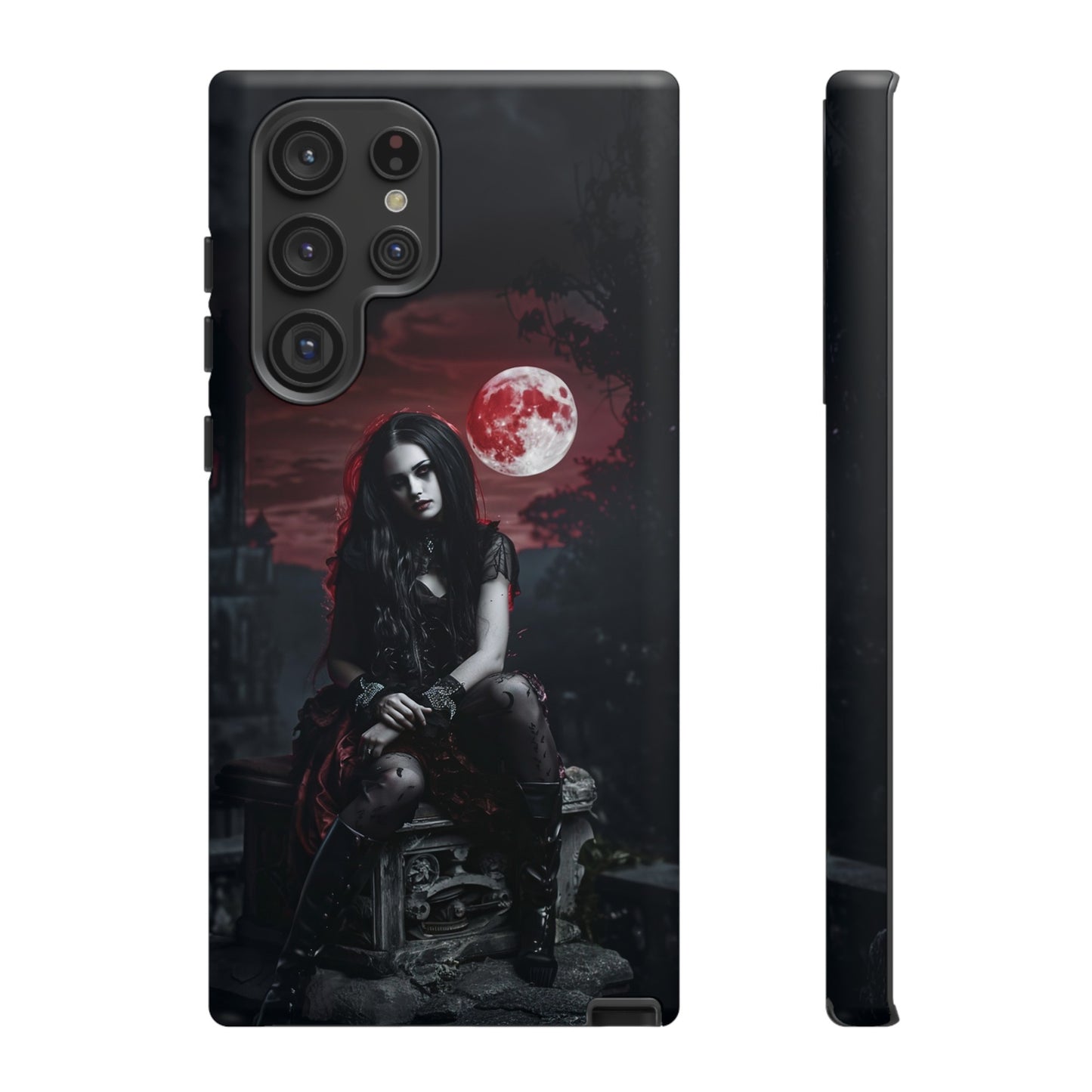 Gothic Vampire Girl Phone Case - Dark Fantasy Design with Blood Moon for iPhone,  Samsung Galaxy, and Google Pixel Devices