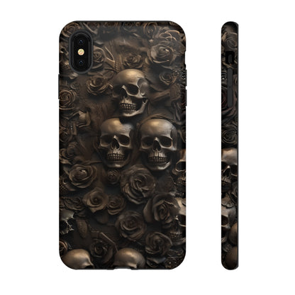 Sepia Gothic Skulls and Roses Phone Case – Dark Floral Design for iPhone, Samsung Galaxy, and Google Pixel Devices