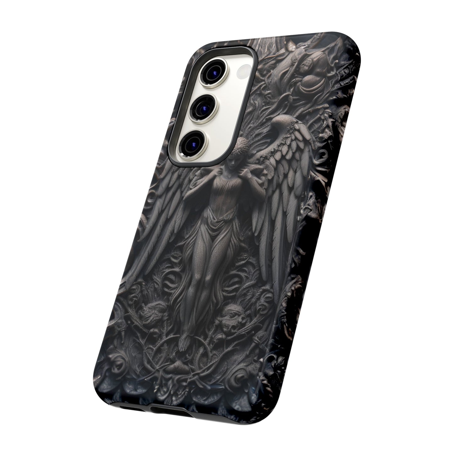 Grey Angel Phone Case – Gothic Marble Statue Design for iPhone, Samsung Galaxy, and Google Pixel Devices