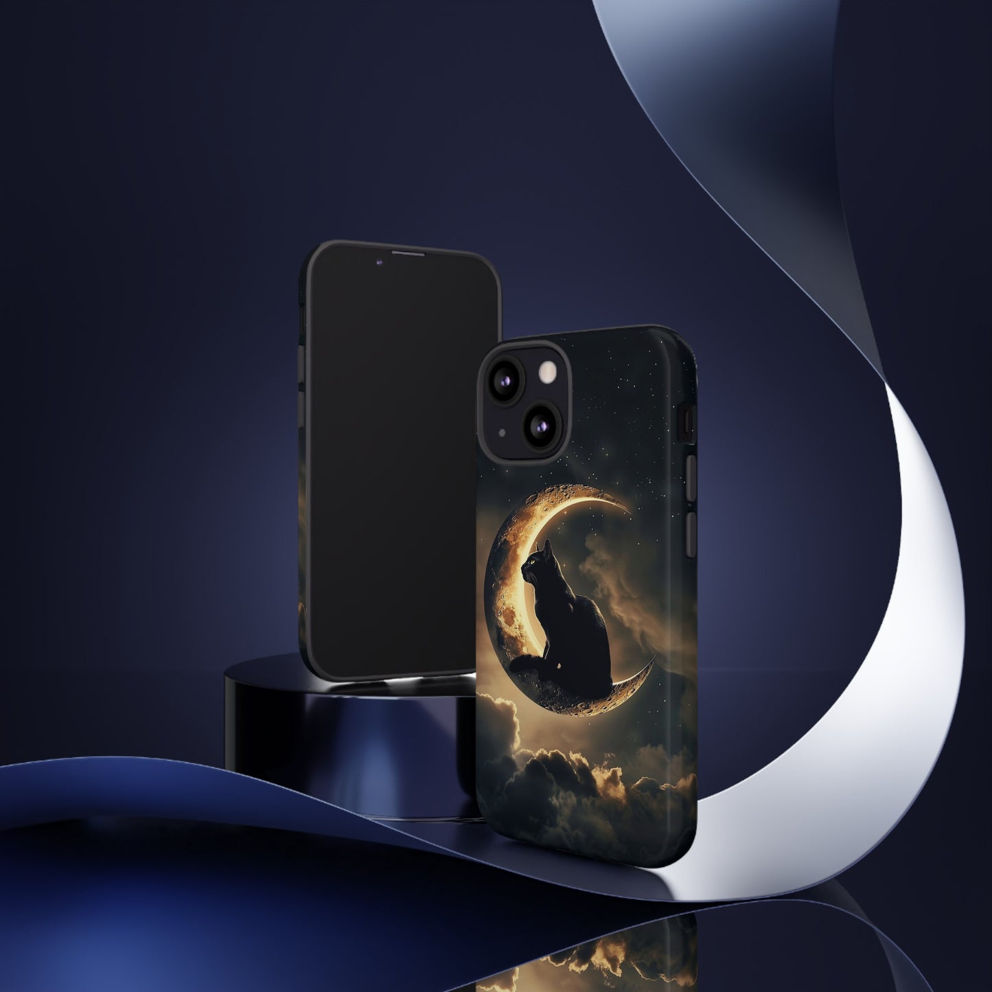 Black Cat on Crescent Moon Phone Case - Mystical Night Sky Design for iPhone, Samsung Galaxy, and Google Pixel Devices