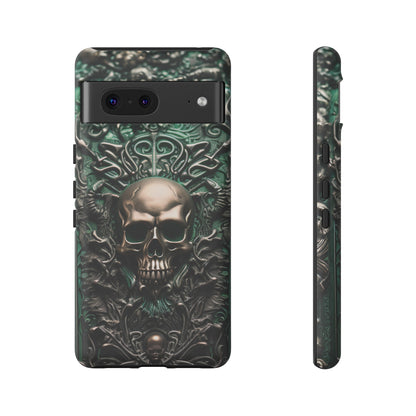 Green Skull Phone Case – Ornate Gothic Design for iPhone, Samsung Galaxy, and Google Pixel Devices