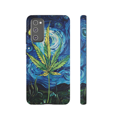 Pot Leaf Starry Night Phone Case – Artistic Marijuana Design for iPhone, Samsung Galaxy, and Google Pixel Devices