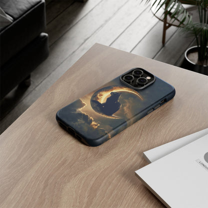 Black Cat on Crescent Moon Phone Case - Mystical Night Sky Design for iPhone, Samsung Galaxy, and Google Pixel Devices