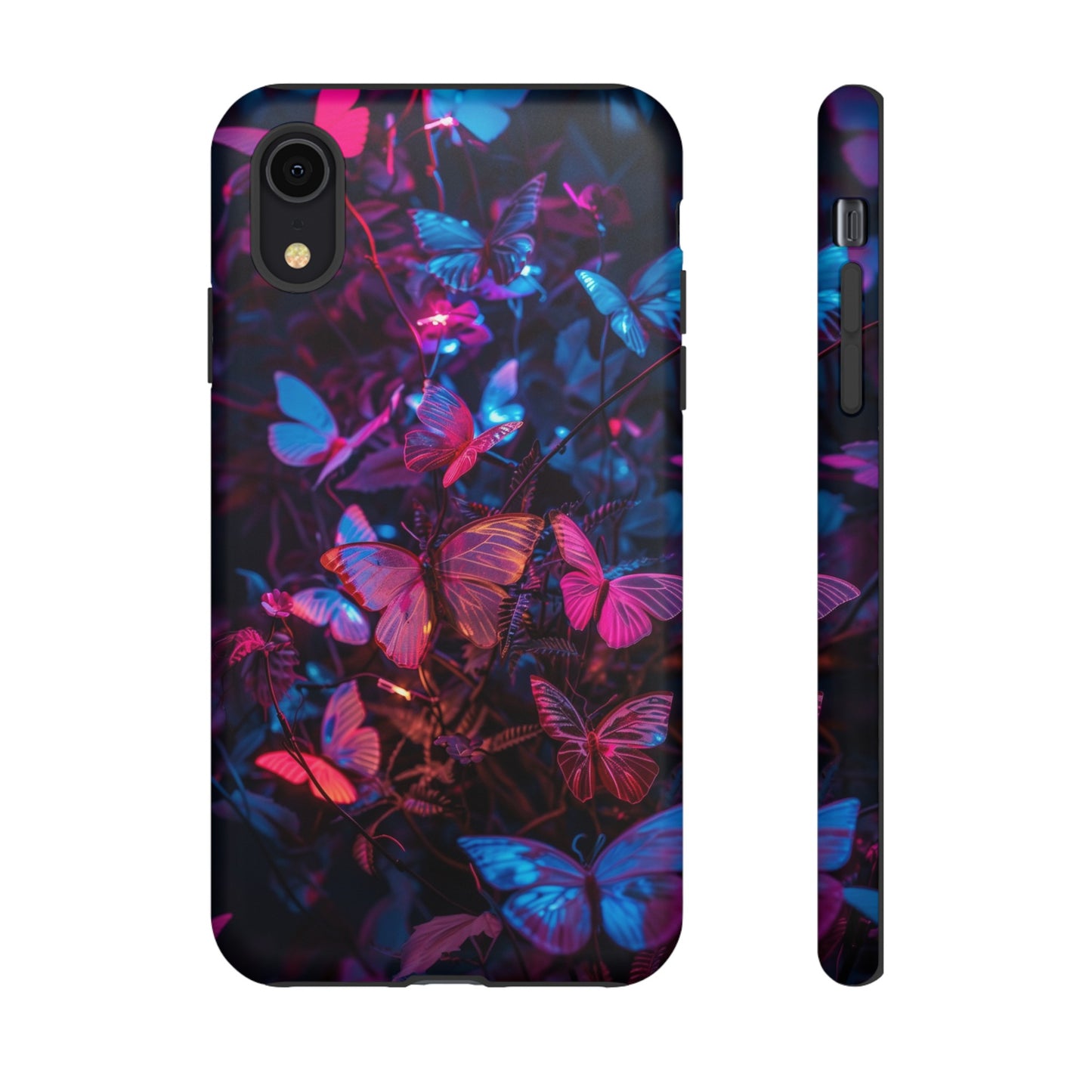 Neon Butterfly Garden Phone Case - Vibrant Nighttime Design for iPhone, Samsung Galaxy, and Google Pixel Devices