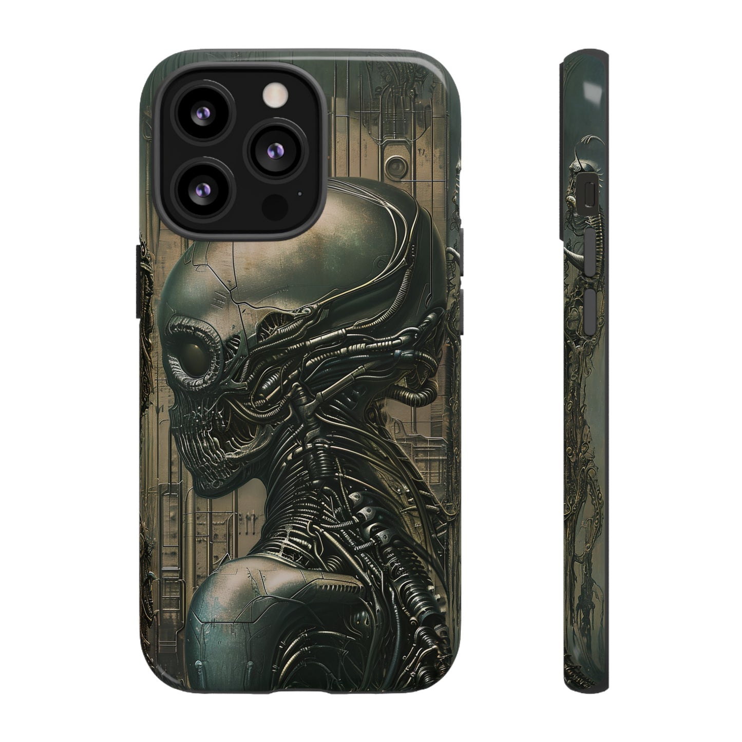 Biomechanical Android Phone Case – Futuristic Alien Horror H.R. Giger-Inspired Design for iPhone, Samsung Galaxy, and Google Pixel Devices