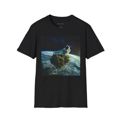 Space Explorer Astronaut on Floating Cannabis Bud T-Shirt