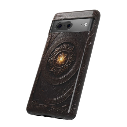 Intricate Leather Flower Tough Phone Case – Elegant Floral Design for iPhone, Samsung Galaxy, and Google Pixel Devices