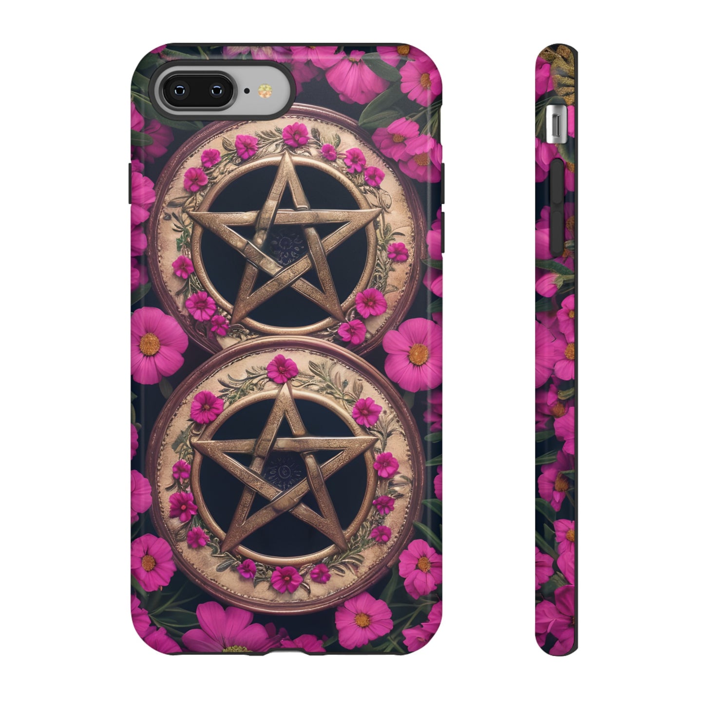 Pentacles in Pink Flowers Tough Phone Case – Mystical Floral Design for iPhone, Samsung Galaxy, and Google Pixel Devices