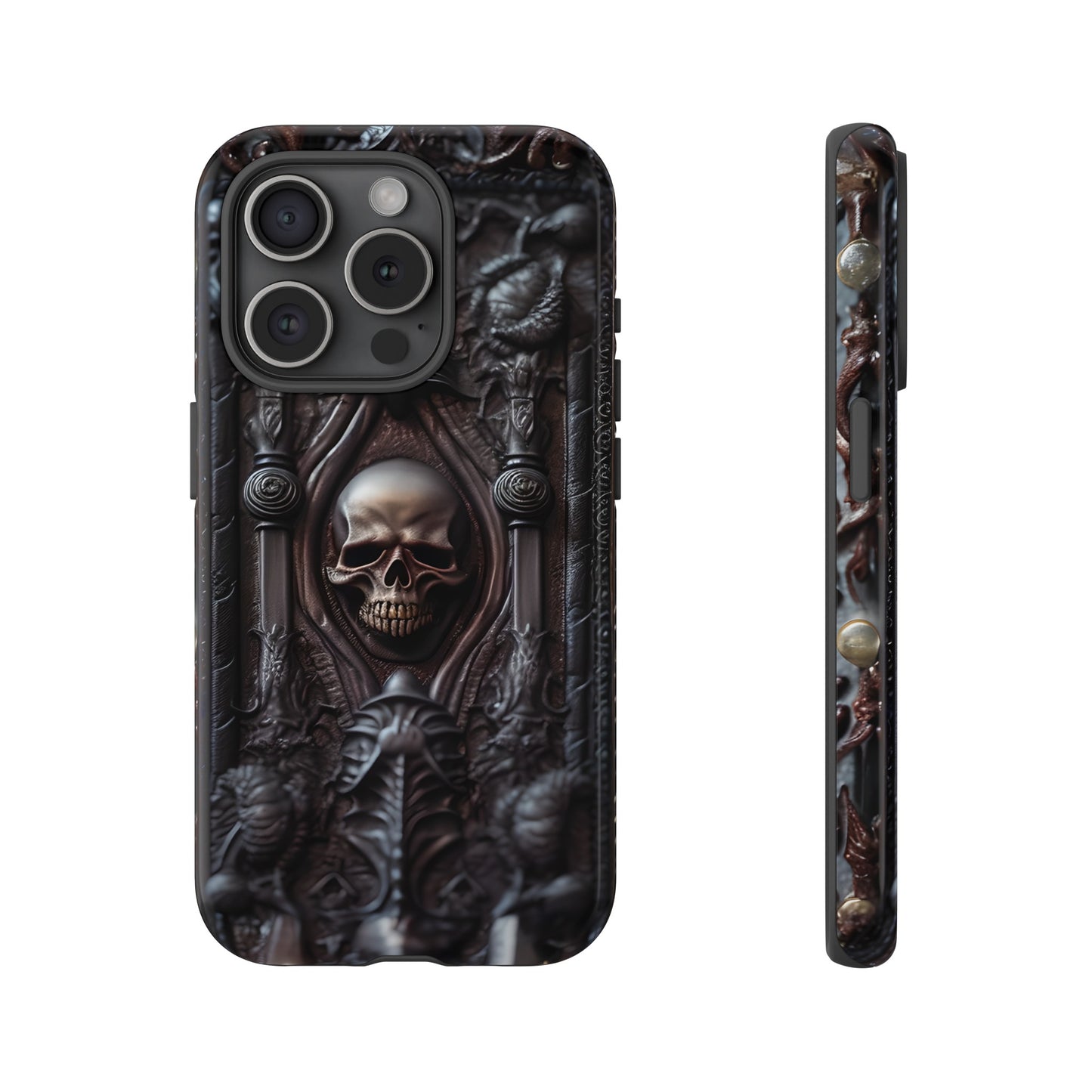 Dark Grimoire of Death Tough Phone Case – Gothic Skull Vampiric Design for iPhone, Samsung Galaxy, and Google Pixel Devices