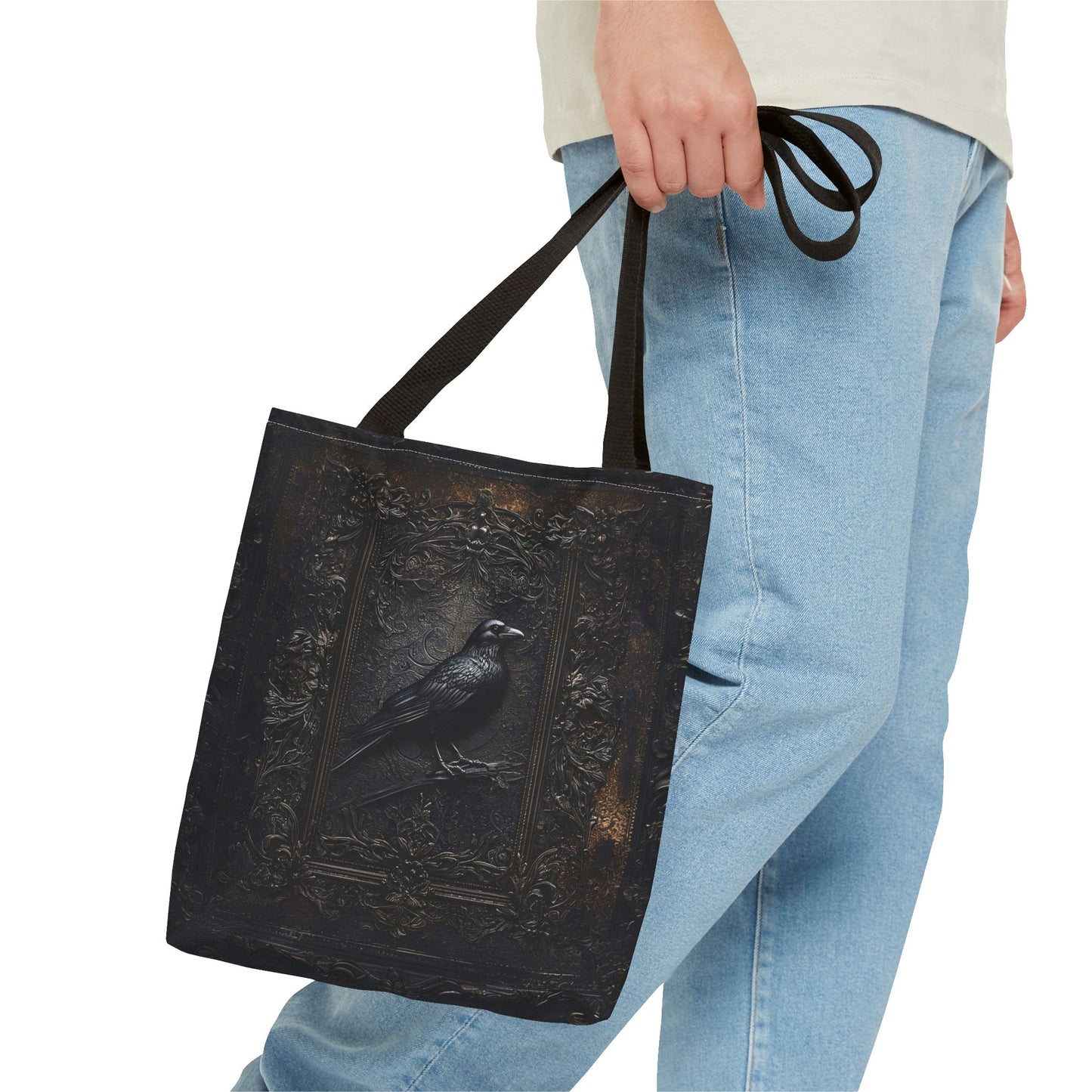 Vintage-Inspired Gothic Raven Tote Bag - Dark Aesthetic Carry-All