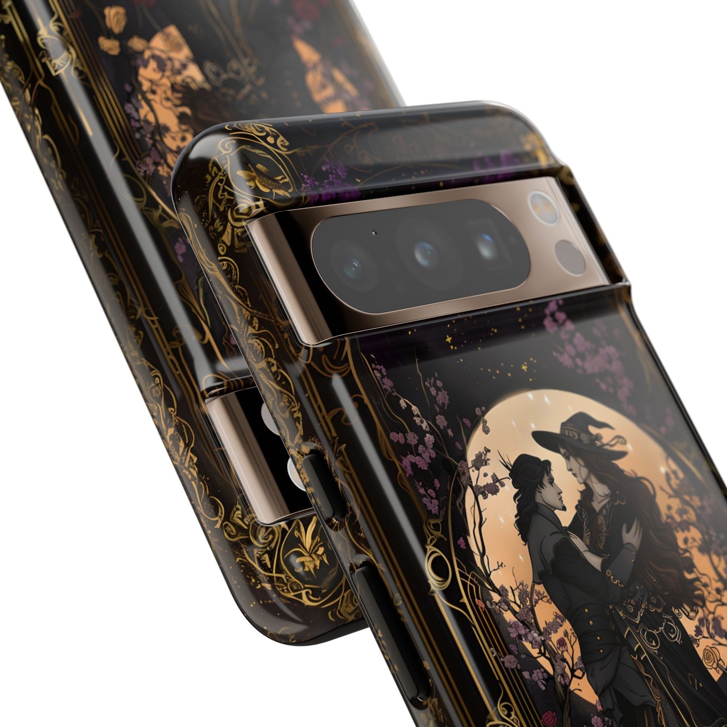 Gothic Romance Phone Case - Enchanted Witch and Lover Design for iPhone, Samsung Galaxy, and Google Pixel Devices