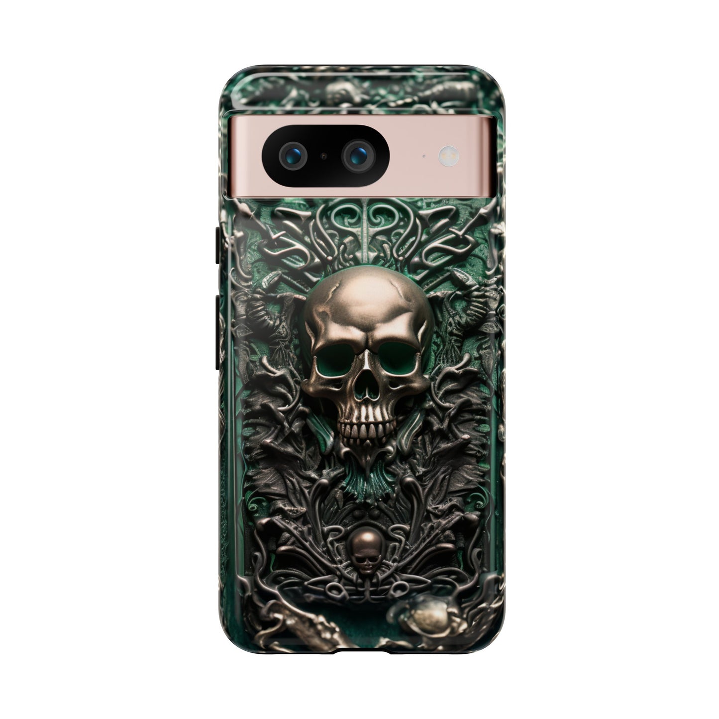 Green Skull Phone Case – Ornate Gothic Design for iPhone, Samsung Galaxy, and Google Pixel Devices