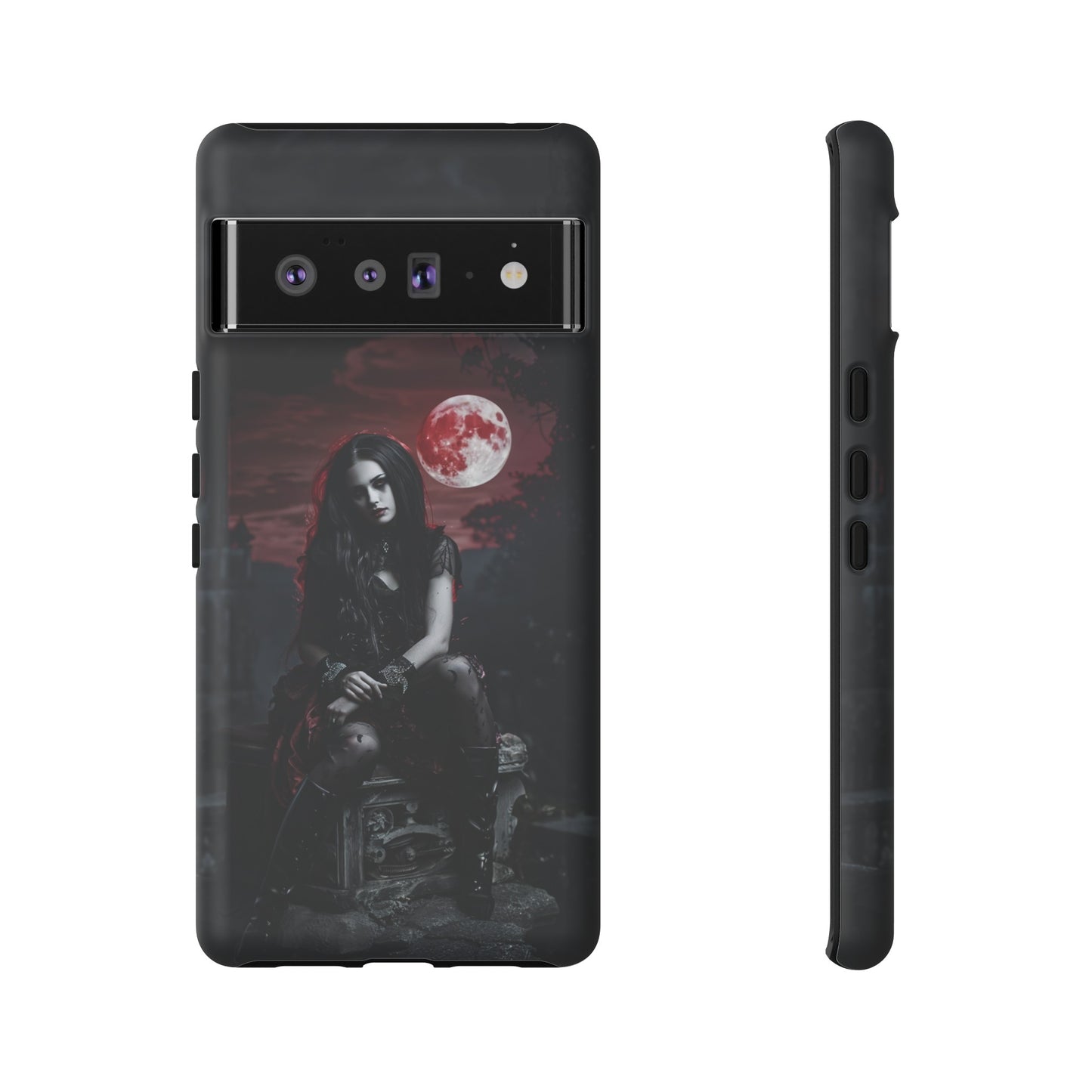 Gothic Vampire Girl Phone Case - Dark Fantasy Design with Blood Moon for iPhone,  Samsung Galaxy, and Google Pixel Devices