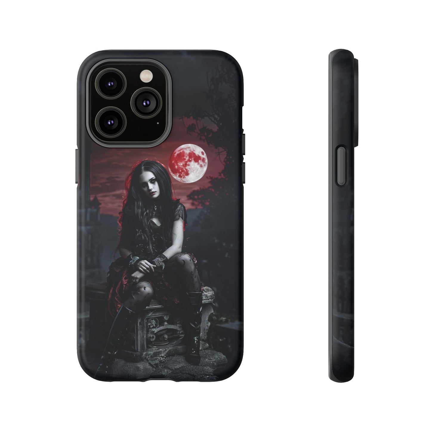 Gothic Vampire Girl Phone Case - Dark Fantasy Design with Blood Moon for iPhone,  Samsung Galaxy, and Google Pixel Devices