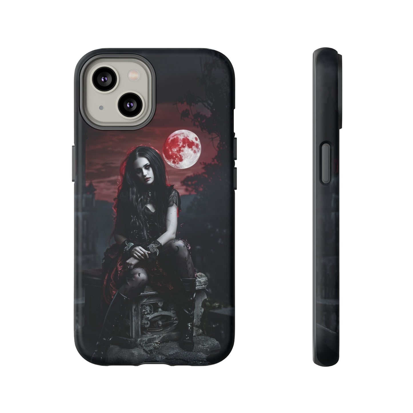 Gothic Vampire Girl Phone Case - Dark Fantasy Design with Blood Moon for iPhone,  Samsung Galaxy, and Google Pixel Devices