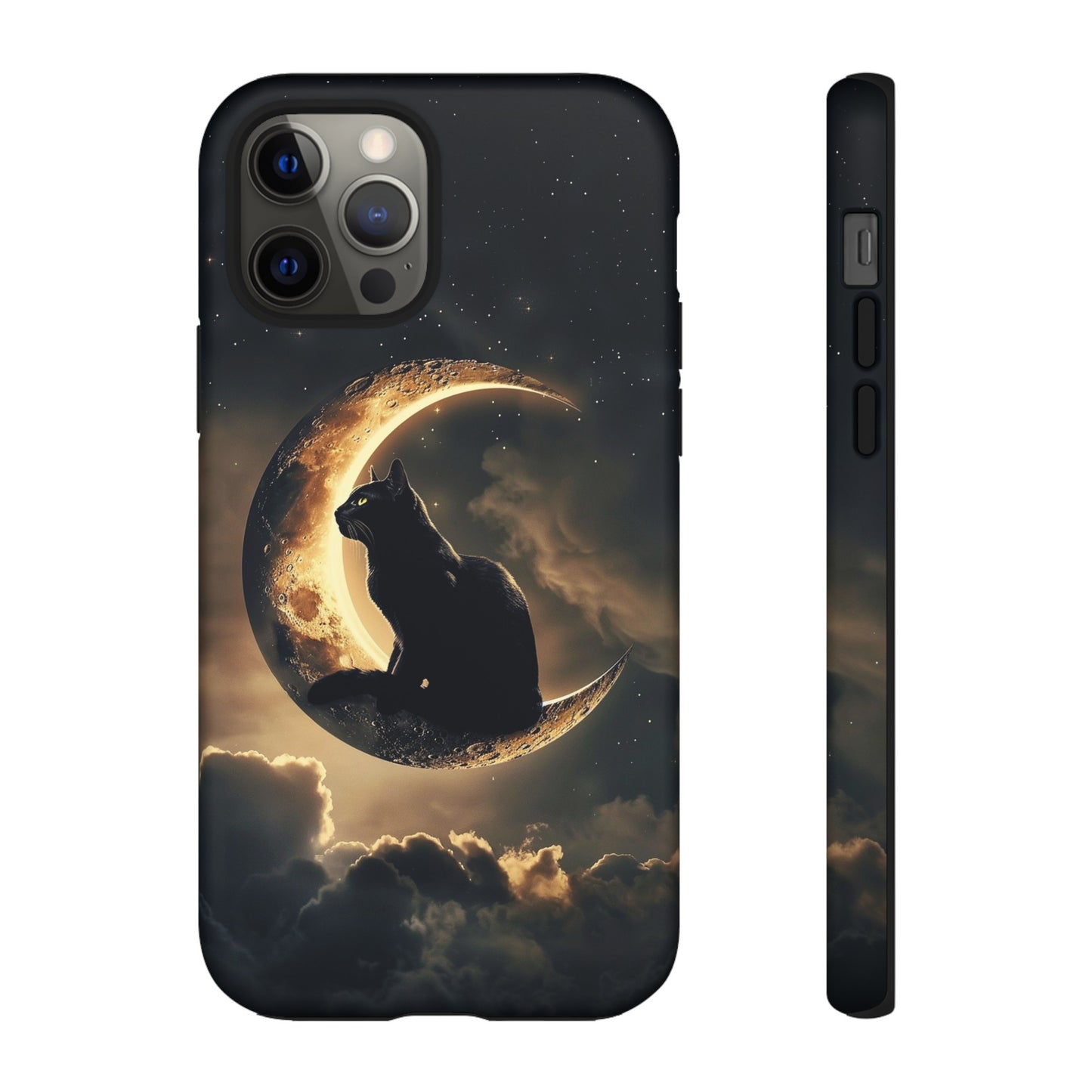 Black Cat on Crescent Moon Phone Case - Mystical Night Sky Design for iPhone, Samsung Galaxy, and Google Pixel Devices