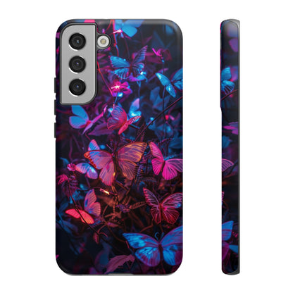 Neon Butterfly Garden Phone Case - Vibrant Nighttime Design for iPhone, Samsung Galaxy, and Google Pixel Devices