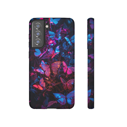 Neon Butterfly Garden Phone Case - Vibrant Nighttime Design for iPhone, Samsung Galaxy, and Google Pixel Devices