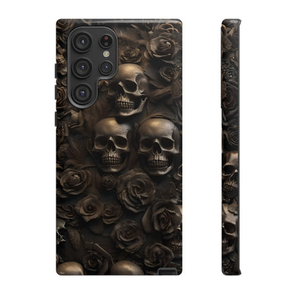 Sepia Gothic Skulls and Roses Phone Case – Dark Floral Design for iPhone, Samsung Galaxy, and Google Pixel Devices