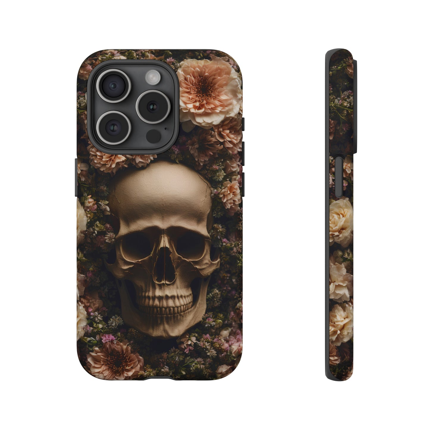 Skull and Flowers #2 Phone Case – Gothic Floral Design for iPhone, Samsung Galaxy, and Google Pixel Devices