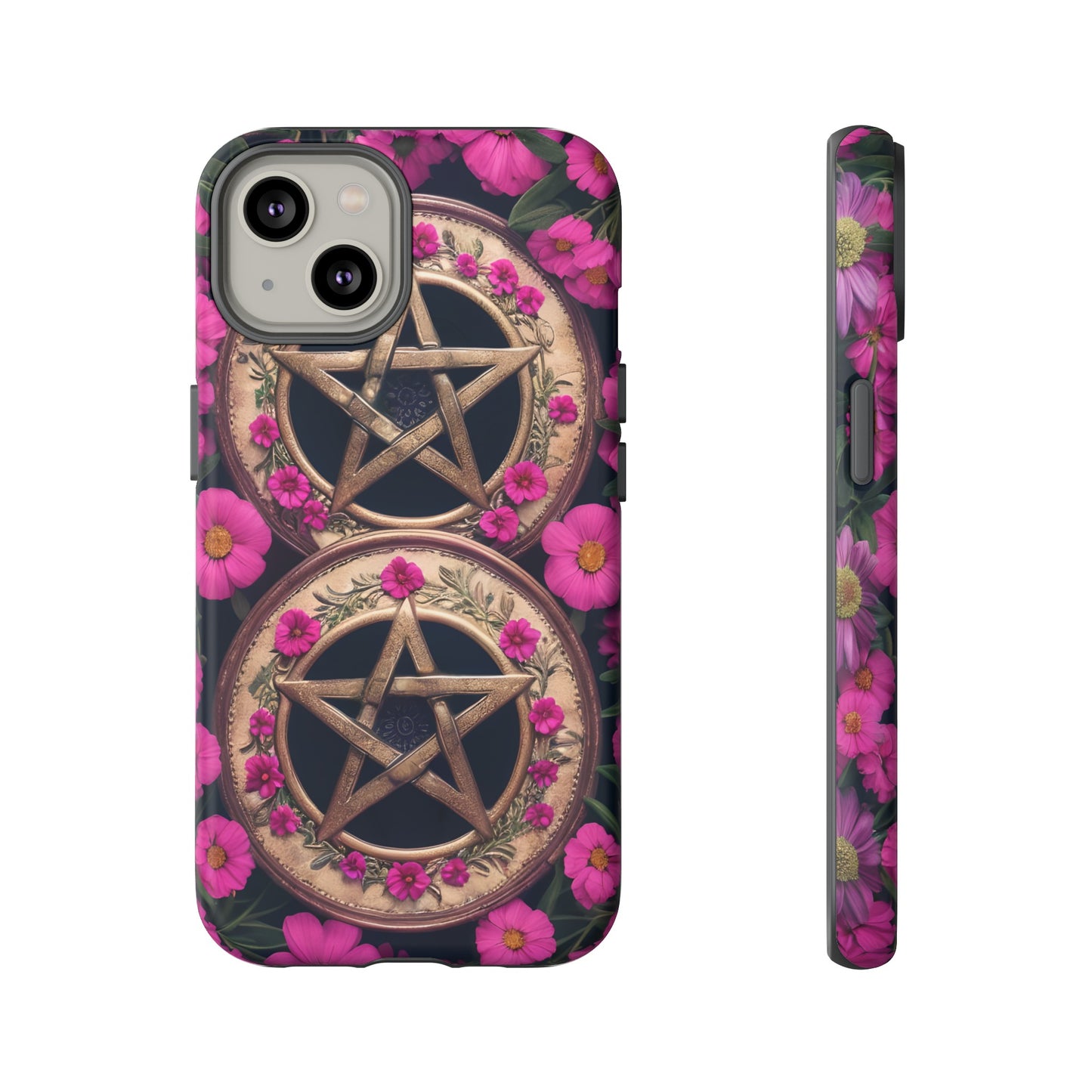 Pentacles in Pink Flowers Tough Phone Case – Mystical Floral Design for iPhone, Samsung Galaxy, and Google Pixel Devices