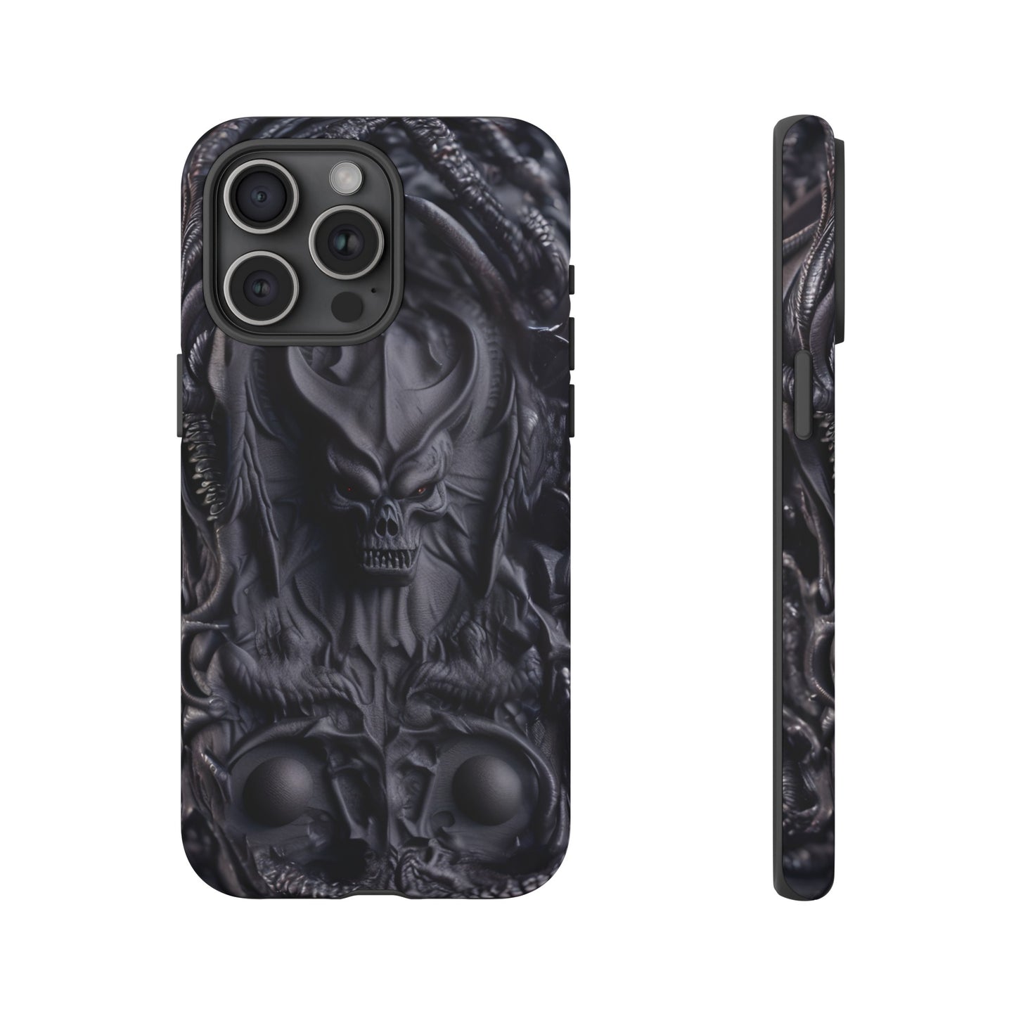 Black Demon Phone Case – Horned Hell Horror Design for iPhone, Samsung Galaxy, and Google Pixel Devices